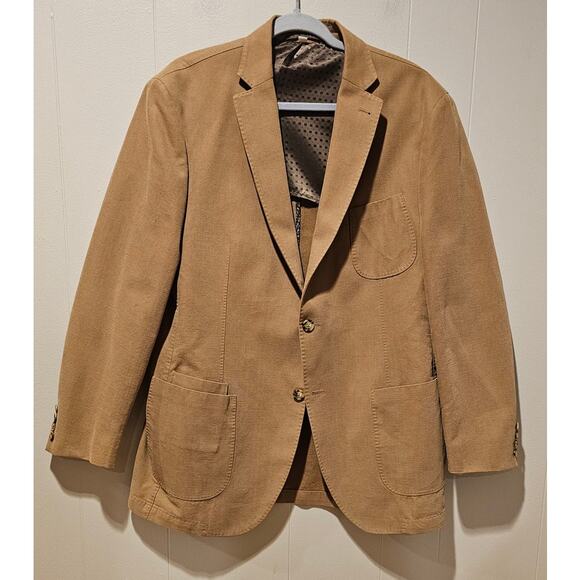 Bullock & Jones 100% Cotton Classic Tan Blazer Suit Jacket Model BOND, Sz 42L - Picture 1 of 9